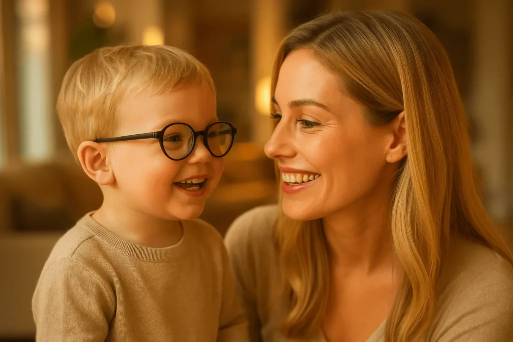 Niño hipermetrope con gafas de óptica ALCÓN en Murcia.